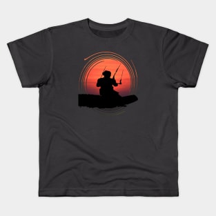 Kitesurfer Surfing The Wave Artistic Silhouette And Sunset Kids T-Shirt